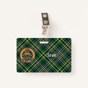 Clan Scott Crest over Green Tartan ID Badge