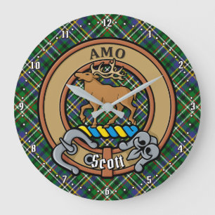 Clan Scott Crest over Green Tartan Large Clock