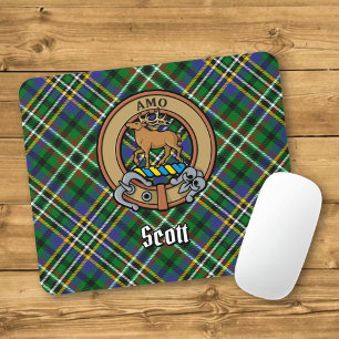 Clan Scott Crest over Green Tartan Mouse Pad