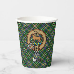 Clan Scott Crest over Green Tartan Paper Cups