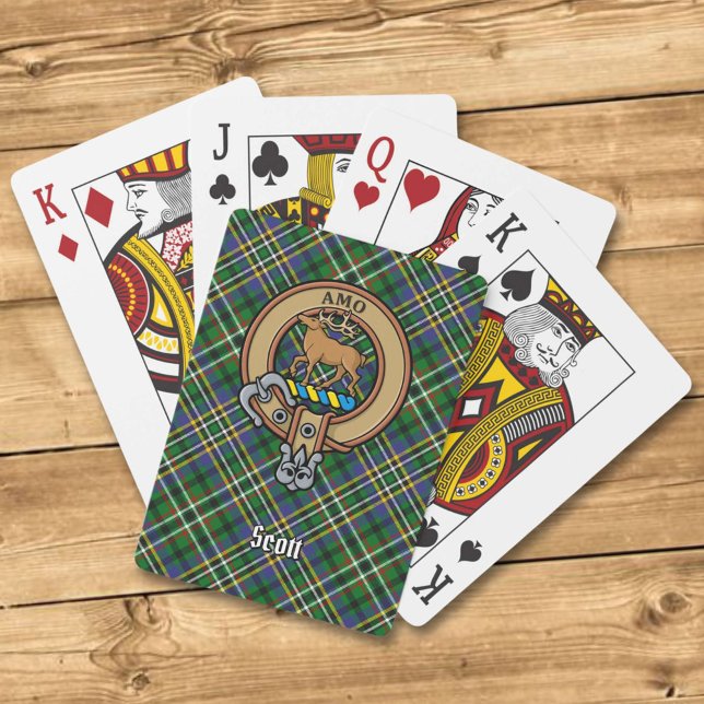 Clan Scott Crest over Green Tartan Playing Cards (Creator Uploaded)