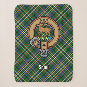 Clan Scott Crest over Green Tartan Sherpa Blanket