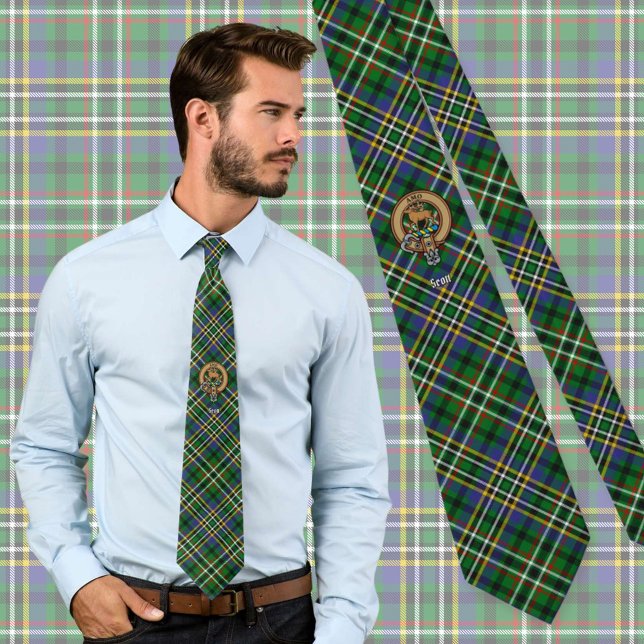 Clan Scott Crest over Green Tartan Tie (Creator Uploaded)