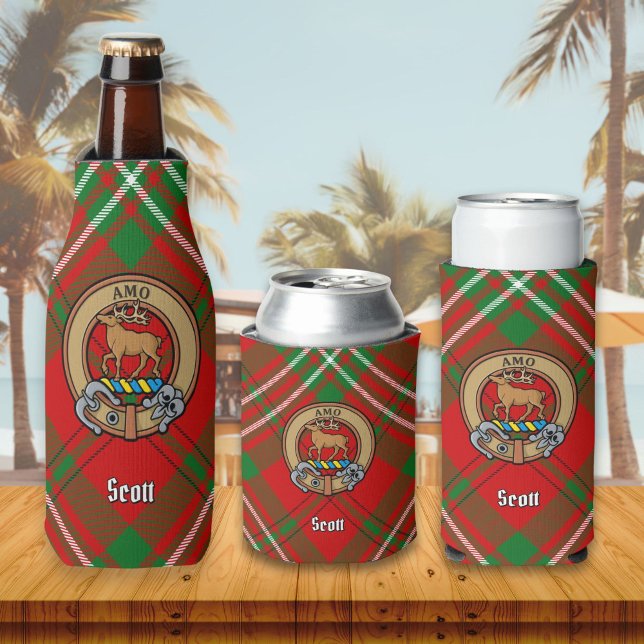 Clan Scott Crest over Red Tartan Bottle Cooler (Creator Uploaded)