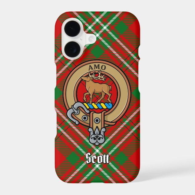 Clan Scott Crest over Red Tartan iPhone Case (Back)