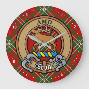 Clan Scott Crest over Red Tartan Large Clock
