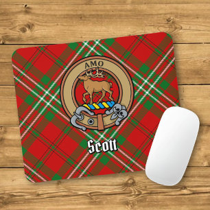 Clan Scott Crest over Red Tartan Mouse Pad