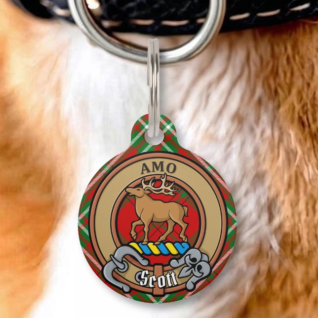 Clan Scott Crest over Red Tartan Pet Tag (Creator Uploaded)