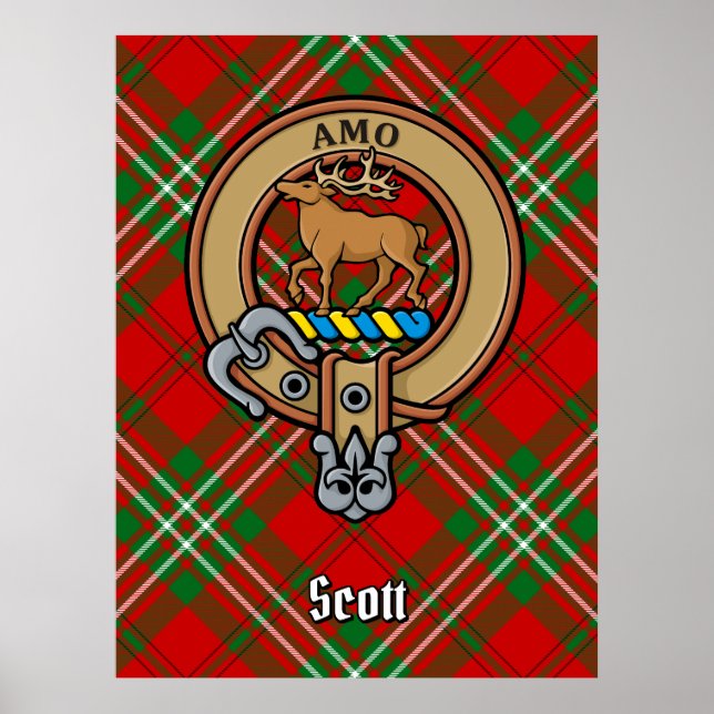 Clan Scott Crest over Red Tartan Poster (Front)