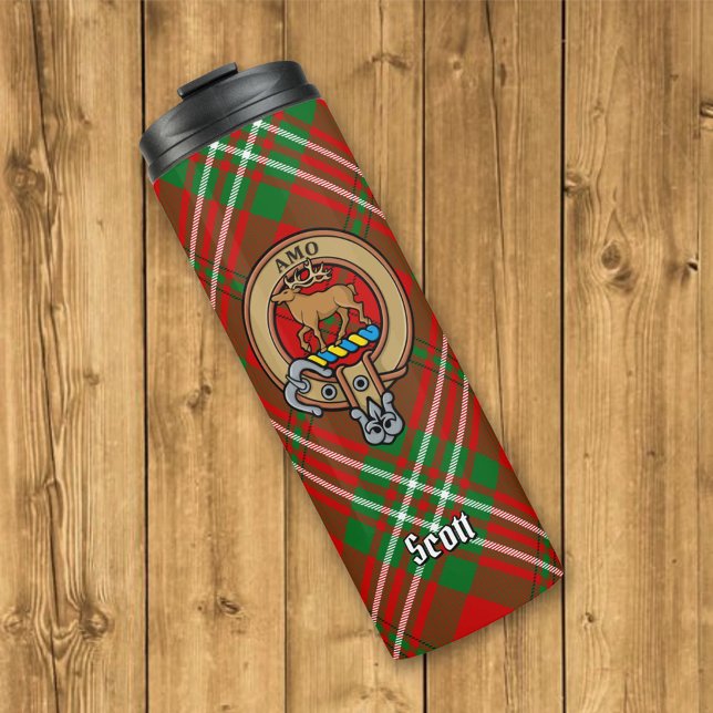 Clan Scott Crest over Red Tartan Thermal Tumbler (Creator Uploaded)