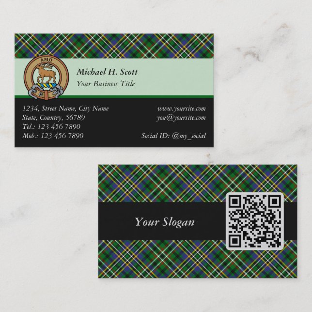 Clan Scott Green Tartan Business Card (Front/Back)