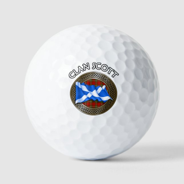 Clan Scott Tartan Knot & Flag Golf Balls (Front)