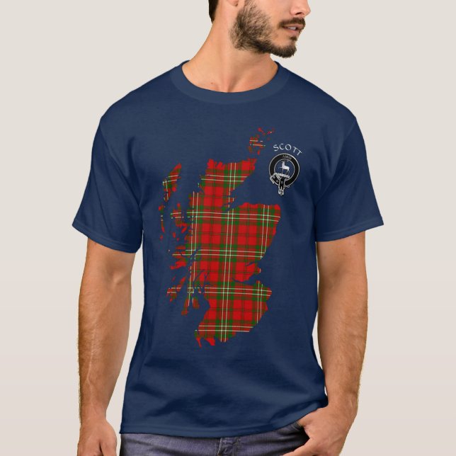 Clan Scott Tartan Map & Crest T-Shirt (Front)