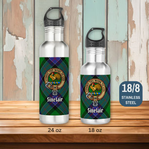 Clan Sinclair Crest over Hunting Tartan 710 Ml Water Bottle