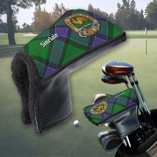 Clan Sinclair Crest over Hunting Tartan Golf Head Cover