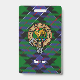 Clan Sinclair Crest over Hunting Tartan ID Badge