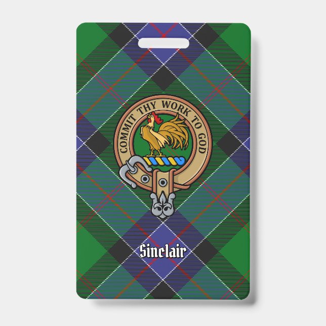 Clan Sinclair Crest over Hunting Tartan ID Badge (Front)