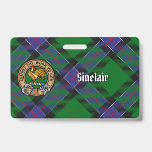 Clan Sinclair Crest over Hunting Tartan ID Badge