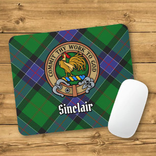 Clan Sinclair Crest over Hunting Tartan Mouse Pad