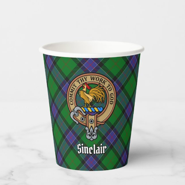 Clan Sinclair Crest over Hunting Tartan Paper Cups (Front)