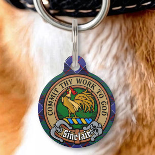 Clan Sinclair Crest over Hunting Tartan Pet Tag