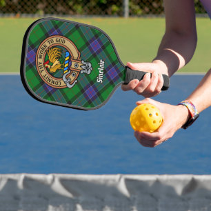 Clan Sinclair Crest over Hunting Tartan Pickleball Paddle