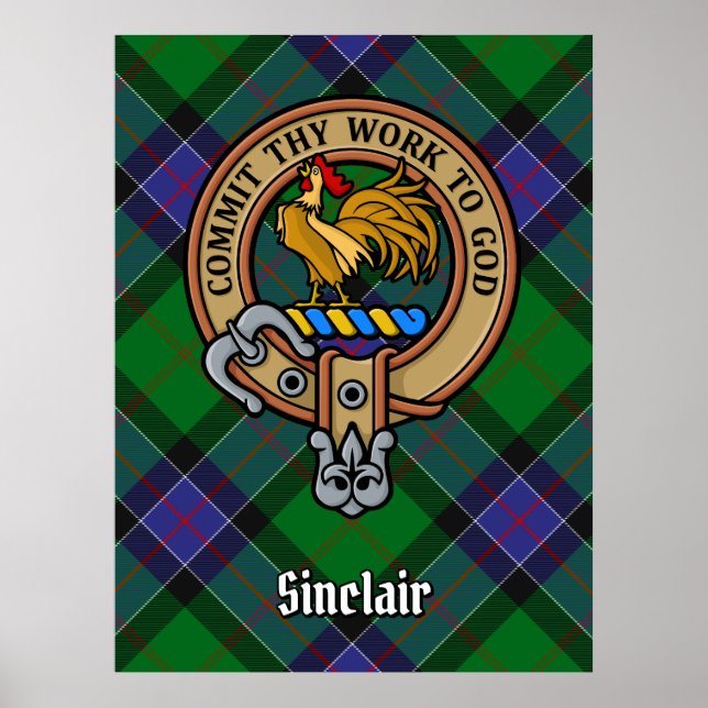 Clan Sinclair Crest over Hunting Tartan Poster (Front)