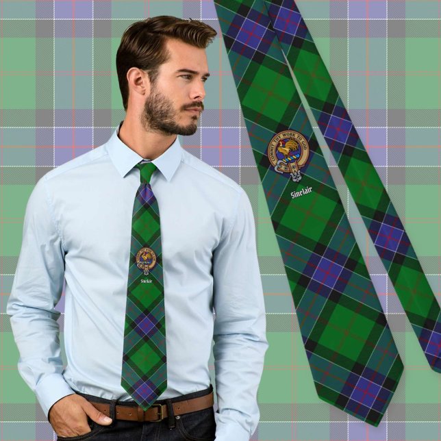 Clan Sinclair Crest over Hunting Tartan Tie (Creator Uploaded)