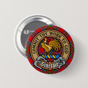 Clan Sinclair Crest over Red Tartan 6 Cm Round Badge