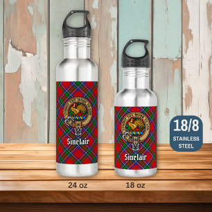 Clan Sinclair Crest over Red Tartan 710 Ml Water Bottle
