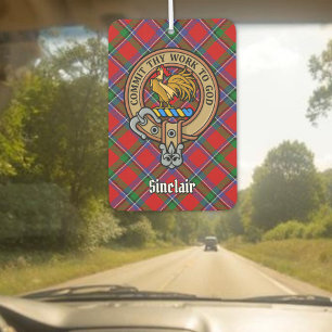 Clan Sinclair Crest over Red Tartan Car Air Freshener