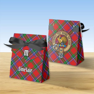 Clan Sinclair Crest over Red Tartan Favour Box
