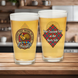 Clan Sinclair Crest over Red Tartan Glass