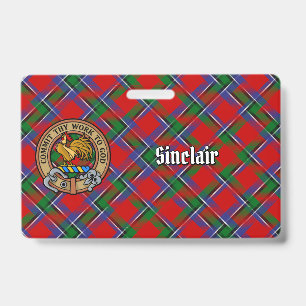 Clan Sinclair Crest over Red Tartan ID Badge