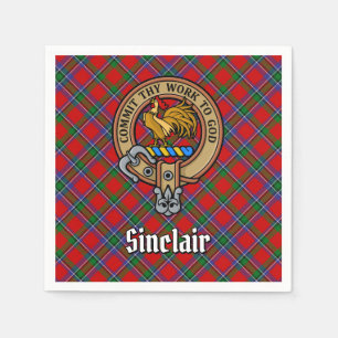 Clan Sinclair Crest over Red Tartan Napkin