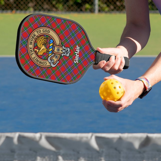 Clan Sinclair Crest over Tartan Pickleball Paddle (Insitu)