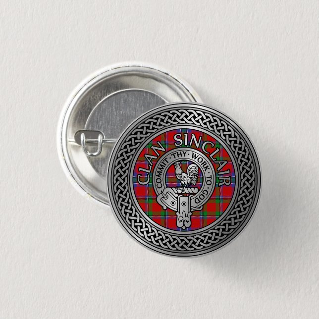 Clan Sinclair Crest & Tartan Knot 3 Cm Round Badge (Front & Back)