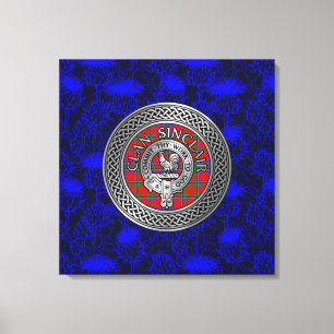 Clan Sinclair Crest & Tartan Knot on Thistle Canvas Print