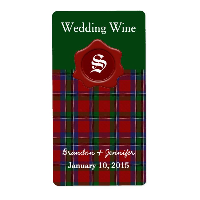 Clan Sinclair Plaid Wedding Mini Wine Labels (Front)