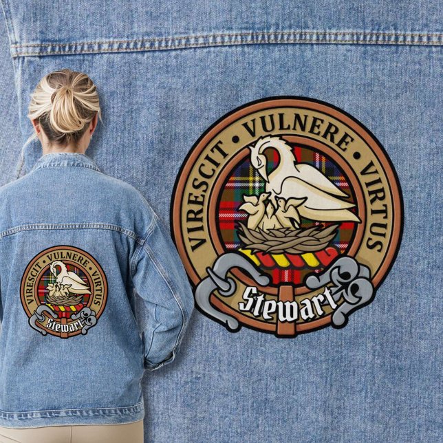 Clan Stewart Crest over Royal Tartan Denim Jacket (Creator Uploaded)