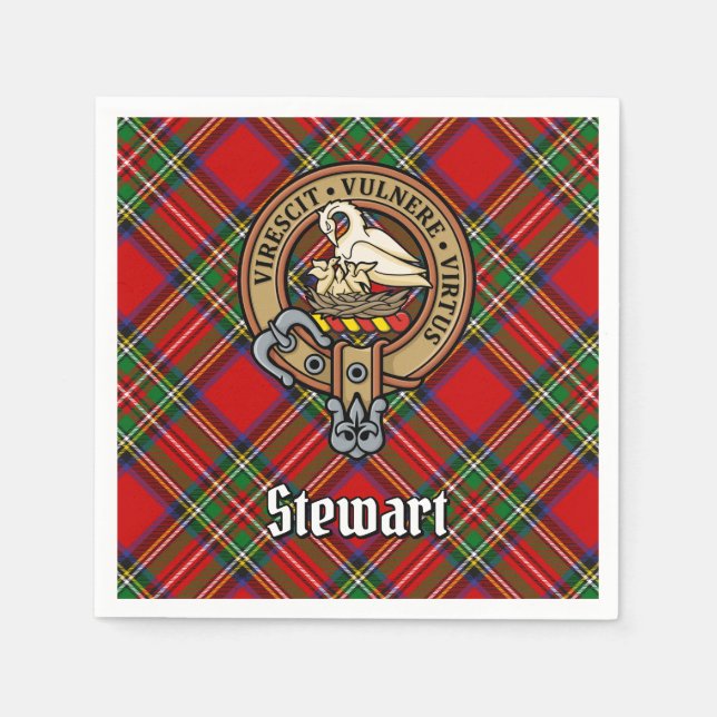 Clan Stewart Crest over Royal Tartan Napkin (Front)