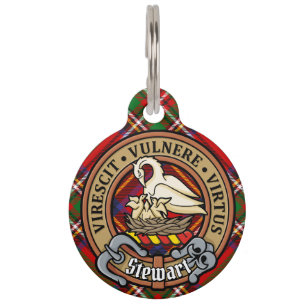 Clan Stewart Crest over Royal Tartan Pet Tag