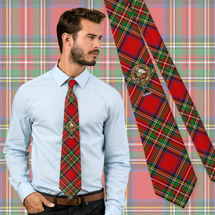 Clan Stewart Crest over Royal Tartan Tie