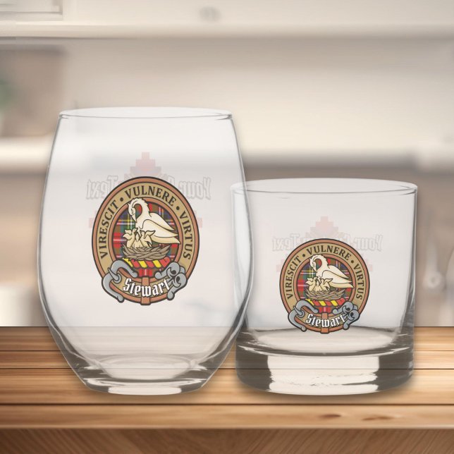 Clan Stewart Crest over Royal Tartan Whiskey Glass (Creator Uploaded)