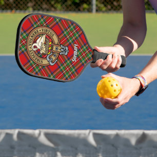 Clan Stewart Crest over Tartan Keychain Pickleball Paddle