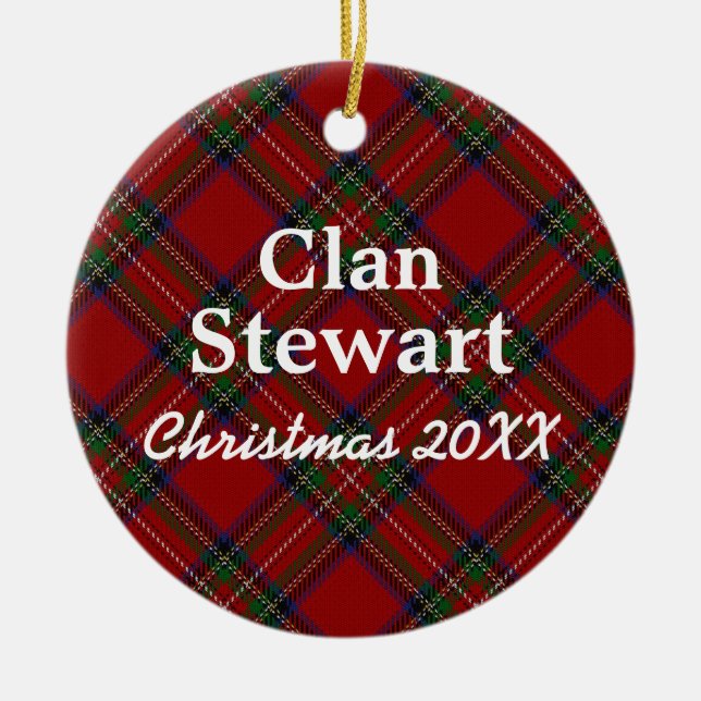 Clan Stewart Scottish Tartan Ceramic Tree Decoration (Front)