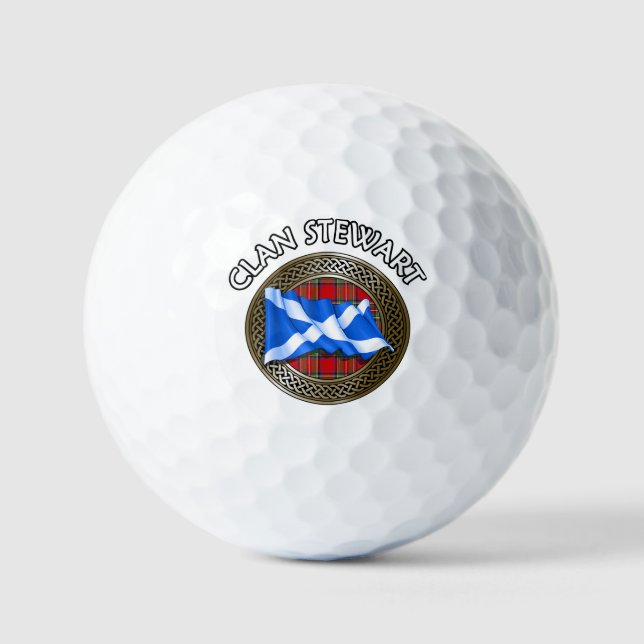Clan Stewart Tartan Knot & Flag Golf Balls (Front)