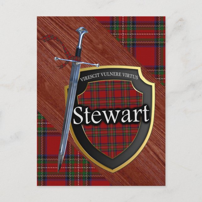 Clan Stewart Tartan Sword & Shield Postcard (Front)