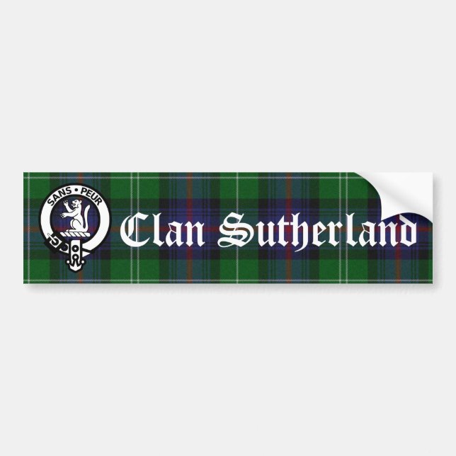 Clan Sutherland Crest Badge & Tartan Bumper Sticker (Front)