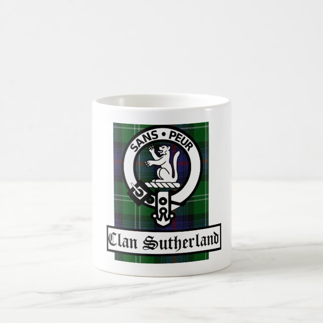 Clan Sutherland Crest Badge & Tartan Coffee Mug (Center)